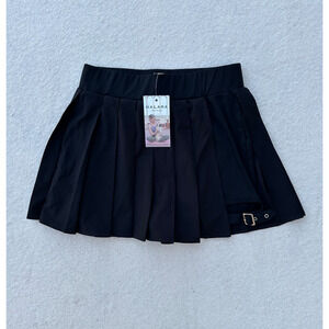 Halara Breezeful High Waisted Pleated Adjustable Buckle Mini Skirt XS Black NWT